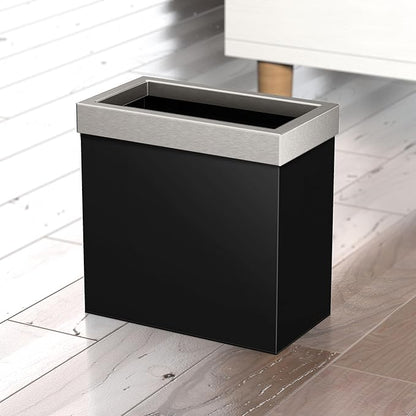 Gatco Small Bathroom Trash Can with Lid, Rectangle 3 Gallon Stainless Steel Wastebasket, Under Sink, Matte Black and Satin Nickel, for Bathroom, Bedroom, Office (1918SN)