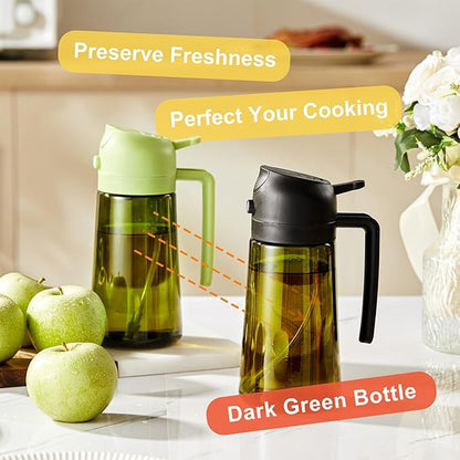 CXINYI - 16oz/470ml Olive Oil Dispenser for Kitchen with Stickers - 2 in 1 Olive Oil Sprayer for Cooking, Air Fryer, and Salad, White (Light-Proof Kitchen Gadget)