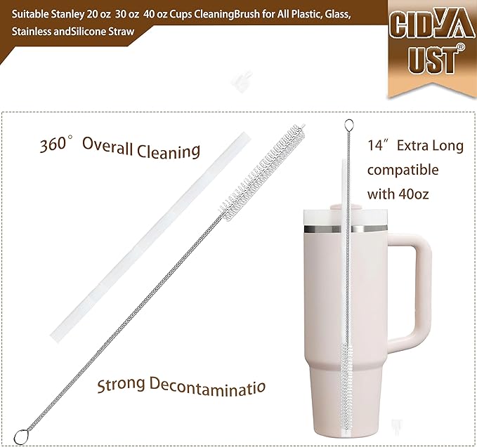 14-inch Straw Cleaner Brush Extra Long，Straw Brush Extra Long with 304 Stainless Steel and Nylon Bristles Straw Brush for Baby Bottles, Glass/Silicone Straws or Hummingbird Feeders.
