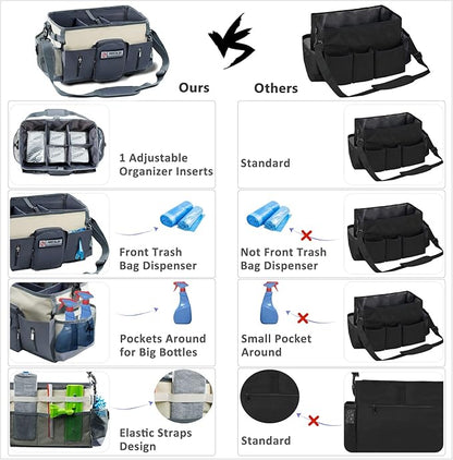Large Cleaning Supplies Organizer-Cleaning Caddy Organizer With Handles & Shoulder Strap-Cleaning Bags for Cleaning Suppliers-Housekeepers Wearable Cleaning Tote Upgraded