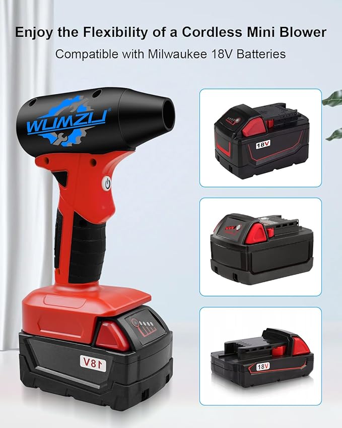 Portable High-Speed Compressed Air Duster with 130000 RPM Turbo Fan Compatible with Milwaukee M18 Battery for Computer Keyboards PC and Car Cleaning (Battery Not Included)
