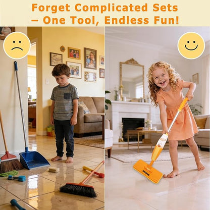 2PACK Toddlers Spray Mop (Real Works), No Batteries, Endless Fun| Kids Cleaning Set, Mini Mop for Age 2-5 Year| Montessori Toy Gifts for Baby Boys Girls, Fine Motor Skill (4 Washable Pads)