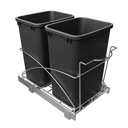 Pull Out Trash Can Under Cabinet 35QT Capacity 14"Wx22"D, Heavy Duty Kitchen Garbage Bin Soft-Close Full Extension Slides, Cabinets Cabinet Trash Can Slide Out Waste Container for Kitchen, Black
