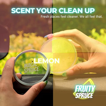 MAGIC SPRUCE Car Cleaning Gel Kit for Car Interior, High End Lemon Scented Cleaning Putty in Classy Jar, Detailing Cleaning Gel Universal Dust Cleaner, for Keyboard Apple Laptop, Car cleaning Supplies