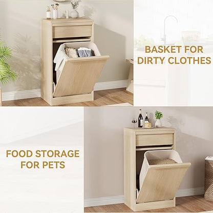 GarveeHome Tilt Out Trash Cabinet, Modern Trash Cabinet with 10 gal Storage, Hidden Freestanding Garbage Can Cabinet Laundry Hamper for Kitchen Dining Living Room