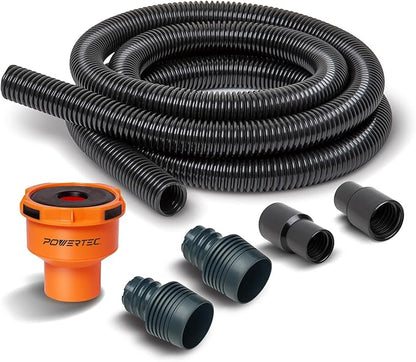 POWERTEC 70511 10 Ft. Vacuum Hose Dust Collection Kit w/ 2 Fittings, Tapered Reducers and Quick Connect Dust Port Adapter for Woodworking Power Tools, Wet/Dry Work Shop Vacuums, Miter Saw, Table Saw