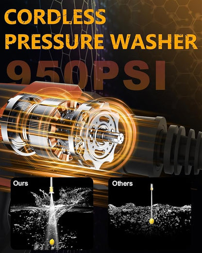 950PSI CordlessPowerWasher with Foam Cannon for Car, Lane, Patio Cleaning, Red