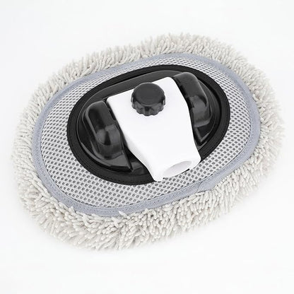 15° Curved Car Wash Brush with 43" Telescopic Handle – Microfiber Chenille Car Wash Mop for RV, SUV, Truck & Boat – Soft, Scratch-Free Extendable Cleaning Tool (White&Black, Mop Refill Cover)