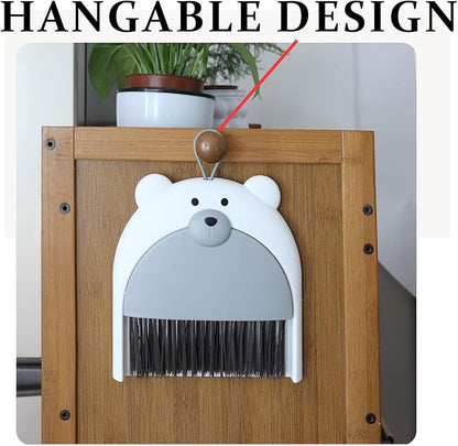 Small Broom and Dustpan Set Mini Hand Broom and Brush Set Handheld Broom and Dust Pan Set - Cute Bear Design, Compact Cleaning Tool for Desktop Countertop Table Windowsill Home Kitchen
