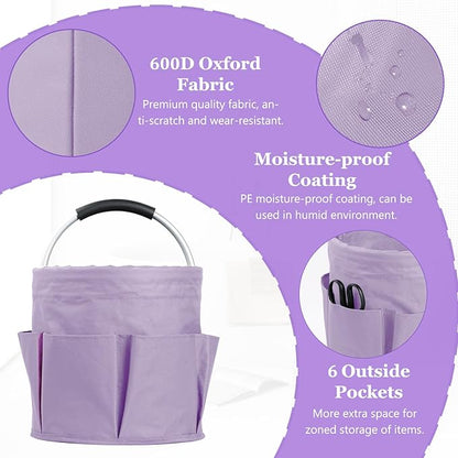 2PCS 17L Caddy Organizer with Handle, 600D Oxford Cloth Shower Caddy with 6 Pockets, Collapsible Cleaning Supplies Caddy, Storage Organizer for Cleaning, Traveling, Gardening, Purple