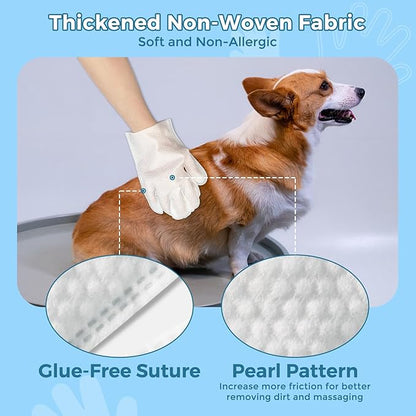 Vannon Portable Pet Bathing Wipes for Dogs & Cats, Cleaning & Odor-Controlling Extra Thick Grooming Glove Wipes for Daily Care and Traveling, Rinse Free, Nourish Fur, Individually Packaged, 10 PCS