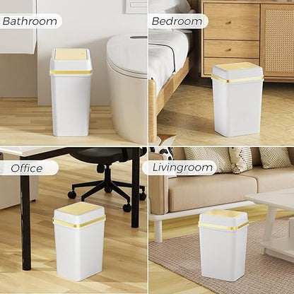 Bathroom Trash Can with Lid 4 Gallon White Trash Can with Press Top Lid Bedroom Trash Can Small Garbage Can with 150 Counts Trash Bags for Small Bathroom Bedroom Office
