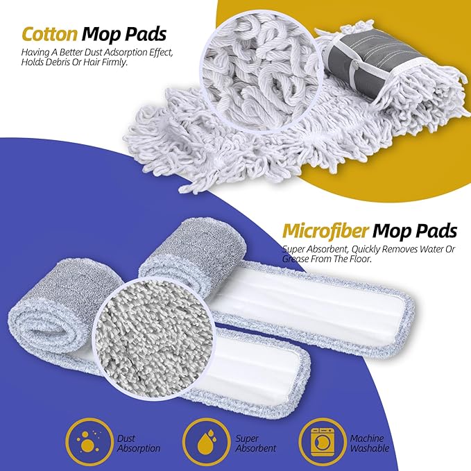36" Commercial Dust Mops for Floor Cleaning, Masthome Professional Industrial Mop with 3 Pads, Heavy Duty Commercial Mop with 62'' Long Handle,Large Floor Mops for Office Garage Warehouse Factory Mall