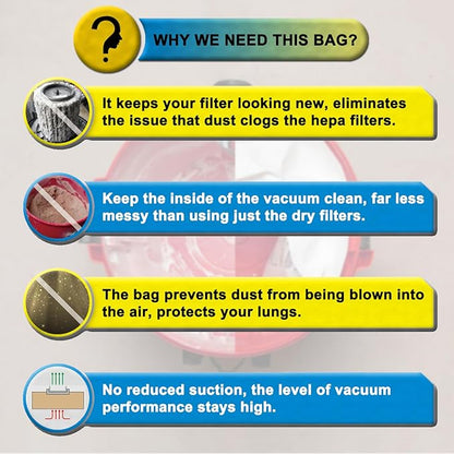SpaceTent 9 Pack VF3501 Shop Vac Bags Size C, compatible with RIDGID 3-4.5 Gallon Wet/Dry Vacuums, High Efficiency Dust Filter Bags, Part # 23738 WS32045F