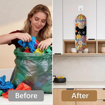 Floral Cat Plastic Bag Holder Dispenser, Plastic Grocery Bag Organizer & Wall Mount Paper Trash Bags Saver Storage for Kitchen Home Pantry Decor, Cat Kitchen Decor Shopping Bags Storage Dispenser