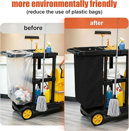 Replacement Janitorial Cleaning Cart Bag: Commercial Products 23 Gallon Industrial Janitorial Vinyl Cart Bag with 6 Brass Grommets - Size 16 x 11 x 27inches (Black)