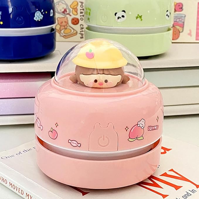 Talent Star Mini Desktop Vacuum Cleaner, Portable Battery Powered Vacuum Cleaner for Desk Cordless 360-degree Rotatable Desktop Vacuum for Cleaning Eraser Crumbs Hairs Crumbs Keyboard Pink