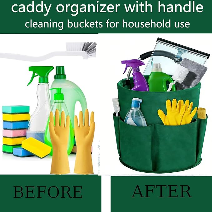 Cleaning Caddy with Handle,Cleaning Supplies 17L Foldable Storage Basket,Portable Multi Bucket Organiser Mop Bucket for Home Garden (Green)-11 x 11inches