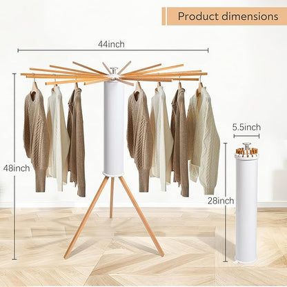 ZOFGENOW Clothes Drying Rack, Foldable Wooden Tripod Drying Rack Clothing for Small Apartments Balcony Bedroom, Portable Space Saving Laundry Rack, Floor Standing with 16 Poles for Indoor Air Drying