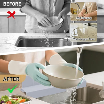 Kitchen Sink Splash Guard 23" Self-Draining Silicone Water Guard with High Splash Wall & Strong Suction Cups for Faucet, Countertop & Sink Edge, Keeps Sinks Dry, Dishwasher Safe (Gray)