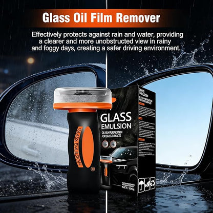 Glass Emulsion Cleaner & Glass Oil Film Remover for Cars – Roll-On Glass Guard with Brush, Removes Oil, Grease & Fog, Anti-Fog Windshield Cleaner for Clear Driving Visibility (Orange)