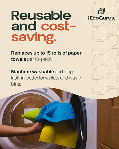 10 Pack Odour-Resistant Reusable Cleaning Cloths | Original Swedish Dishcloth | Made in Sweden | Suitable for All Surfaces | Biodegradable Cellulose Sponge | Kitchen & Bathroom | Gray