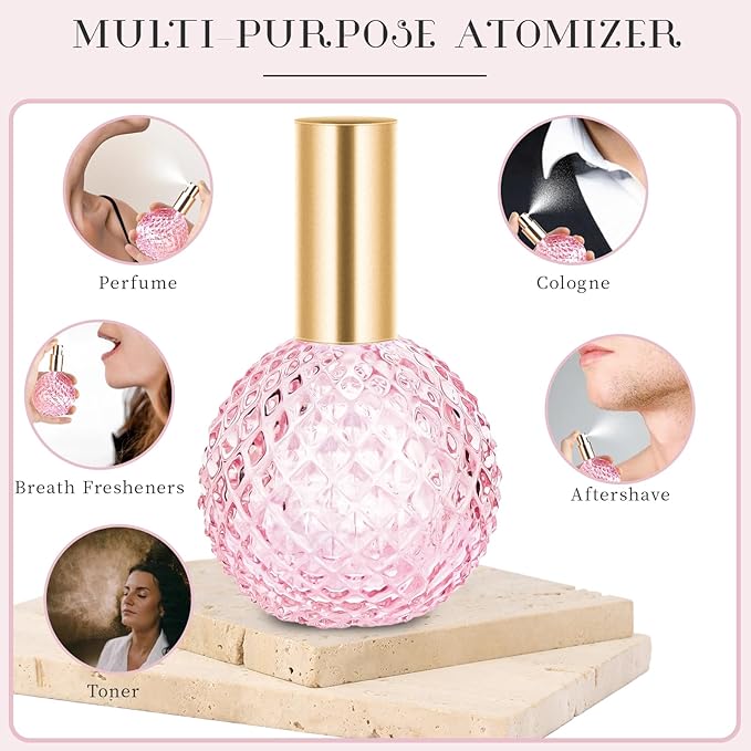 Pink Vintage Perfume Bottles Empty, 3.4oz 100ml Refillable Glass Perfume Atomizer, Reusable Travel Cologne Dispenser for Liquid Cosmetic Home Decor