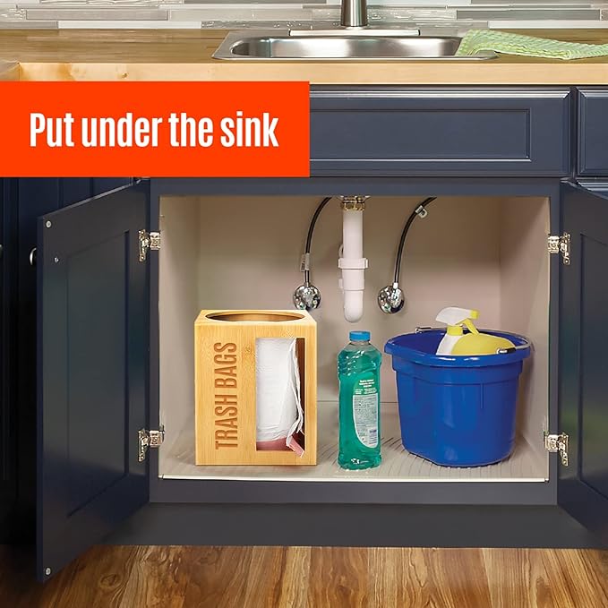 Libreshine Extra-Large Top-Loading Garbage Bag Holder Dispenser, Bamboo Trash Bag Organizer for Costco-Sized 13-33 Gallon Jumbo Rolls, Under-Sink, Wall-Mounted Storage for Kitchen & Garage