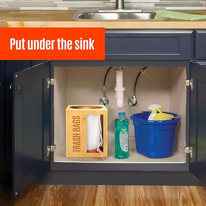 Libreshine Extra-Large Top-Loading Garbage Bag Holder Dispenser, Bamboo Trash Bag Organizer for Costco-Sized 13-33 Gallon Jumbo Rolls, Under-Sink, Wall-Mounted Storage for Kitchen & Garage