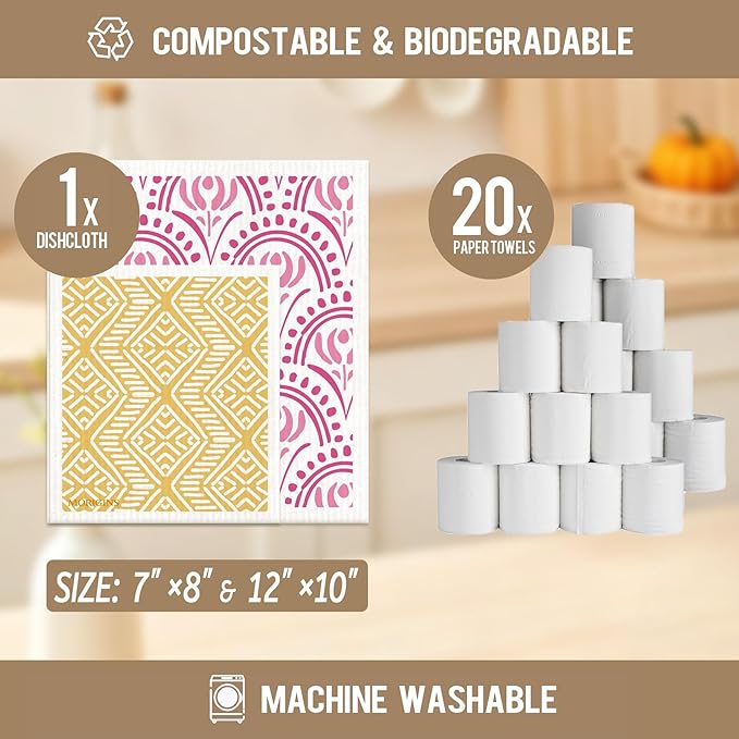 Swedish Kitchen Towel Set Reusable Kitchen Towel Set Absorbent Cellulose Sponge Cloth 8 Pack Set Biodegradable Ideal for Household Kitchen Cleaning