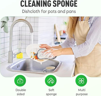 Multipurpose Cleaning Sponges, Non Scratch Double-Sided Heavy Duty Scrub Sponges, Silver Stainless Steel and Multi-Layer Fiber, Metal Scrubbing Pads Sponge Cloths for Home Kitchen (5)