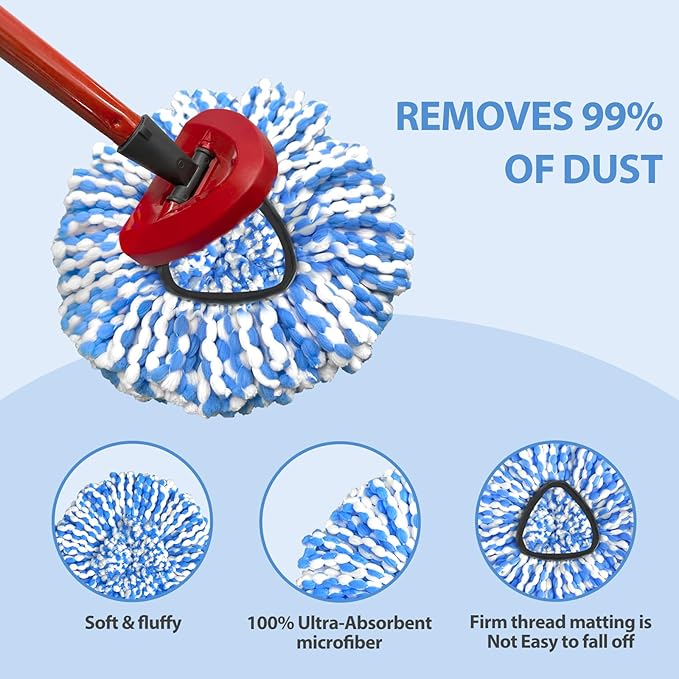 Nuorest Spin Mop Replacement Heads, Microfiber Mop Refills, Easy to Replace (6 Heads)
