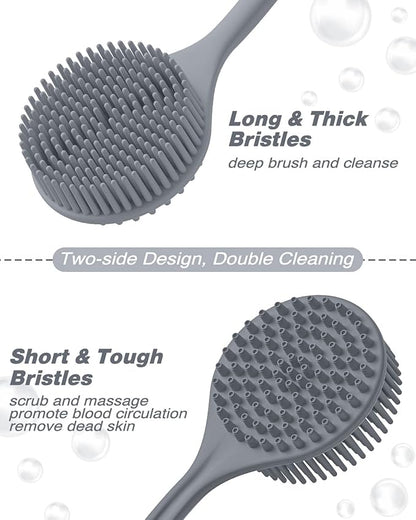 Manmihealth Silicone Back Scrubber & Soft Bath Glove, Silicone Scalp Massager Set 5 PCS, Super-Exfoliating Body Scrubber Shower Brush & Shampoo Brush Combination, with 2 Free Hooks (Style 2 Gray)