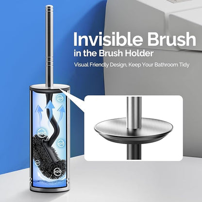 HAMITOR Toilet Brush and Holder Set: 304 Stainless Steel Heavy Duty Deep Cleaning Bowl Cleaner Brush with Curved Bristle - Space Saving Wall-Mounted for Home Apartment Bathroom Accessories Silver