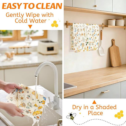 Beeswax Wraps for Food – Reusable Beeswax Bread Bag & Sandwich Wrap, Organic & Eco-Friendly & Sustainable Bees Paper, Perfect Alternative to Aluminum Foil Sourdough Storage & Plastic Wrap（Flower）