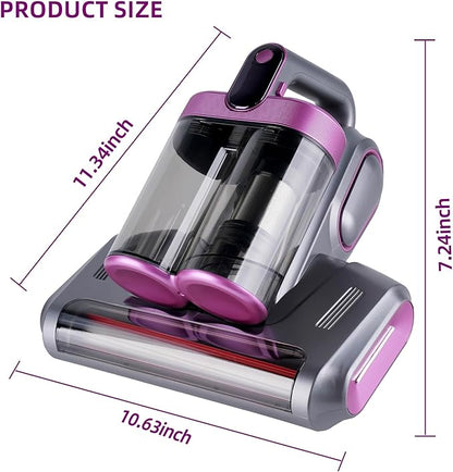 Cordless Mattress Vacuum Cleaner, 16Kpa Handheld Bed Vacuum with 253.7nm UV-C Light, Ultrasonic, Widened Suction, Low Noise, HEPA Filtration for Mattress Sofa Couch Pet Hair, Purple