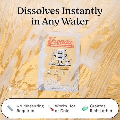 Freddie Floor Cleaning Sheets - Citrus Delight Scent - Plastic Jug-Free - Multi-Surface Cleaner for Hardwood Tile Vinyl - 60 Uses (30 Sheets)