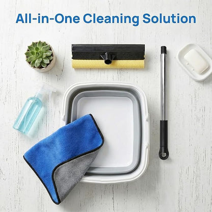 Window Cleaning Kit, Squeegee with Bucket for Windshield Cleaning, Bathroom, Shower Doors, Mirrors, Tiles, and Car Windows (Grey)