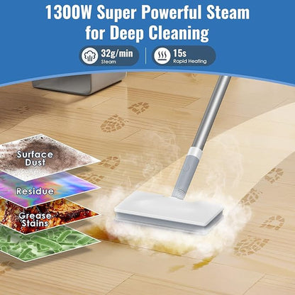 FEPPO Steam Mop & Detachable Handheld Steam Cleaner for Home and Floor Cleaning, 15s Heat-Up, 230°F Floor Steamer for Deep Cleaning with Multi-purpose Attachments Hardwood Floors, Tile,Grout,Furniture