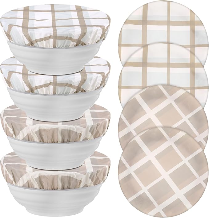 Hahafelt 4 Pcs Beeswax Bowl Covers Reusable Bowl Covers for Bread Proofing 10 Inch Elastic Cotton Cloth Sourdough Caps Stretchy Food Caps Leakproof Fresh for Dough Proofing and Food Storage(Plaid)