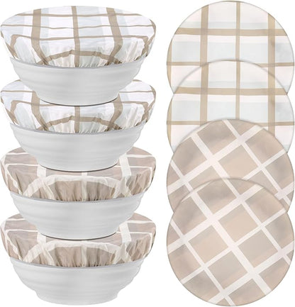 Hahafelt 4 Pcs Beeswax Bowl Covers Reusable Bowl Covers for Bread Proofing 10 Inch Elastic Cotton Cloth Sourdough Caps Stretchy Food Caps Leakproof Fresh for Dough Proofing and Food Storage(Plaid)