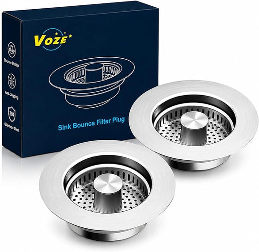 2 Pack Kitchen Sink Drain Strainer & Stopper with Basket, Stainless Steel Drain Plug Cover Catcher for Food Waste - Sink Accessories for Home or Kitchen Sink Shroom Fit US Standard 3-1/2'' Drain Hole