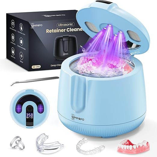 Ultrasonic Retainer Cleaner Machine 48kHz, Dental Cleaning Pod, Ultrasonic Retainer Cleaner for Dentures, Aligners, Mouth Guards, Toothbrush Heads and Jewelry with 200ML Capacity, LAB Supply