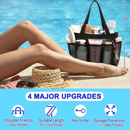 Fammart Mesh Shower Caddy Portable for College Dorm Room Essentials, 8-Pocket Large Shower Basket Tote Bag with 2 Handles for Toiletry, Bathroom, Beach, Camp, Gym