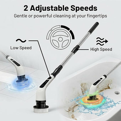 Versatile Ditch The Scrubbing! Long Handle Shower Scrubber Comes with 9 Replaceable Heads & Efficient 2 Speed Cordless Brush for Maximum Effect Long Battery Life!