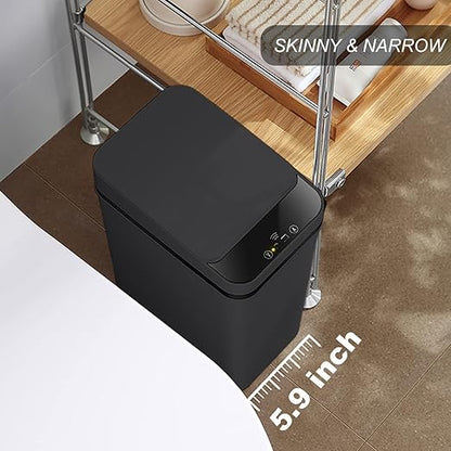 3 PACK - Bathroom Trash Can with Lid - 2.5 Gallon Automatic Trash Cans Touchless - Bedroom, Office - Small Smart Garbage Can - Electric, Narrow - Motion Sensor Trash can Bathroom ( Matte Black )