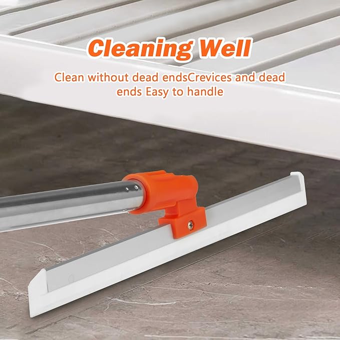 14" Rubber Floor Squeegee with 48" Long Handle,Scraper for Concrete Floor, Tile Floor, Metal Aluminium Heavy Duty Garage Shower Floor Squeegee Broom for Removing Water, Commercial Scrubber Mop