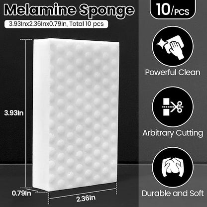 MOJOTORY Magic Sponges Cleaning Eraser, 2X Density Melamine Sponge, Cleaning Foam Pads, Multi-Functional Household Cleaning Supplies, for Kitchen, Bathroom, Furniture, Sink and Shoes, 10 Pack