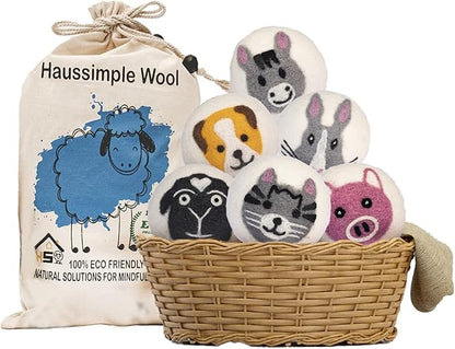 Wool Dryer Balls 6-Pack 100% Natural New Zealand Wool, Handmade in Nepal Reusable Laundry Balls, Faster Drying, Softer Clothes, Anti-Static, Dryer Sheets Alternative (Farm)