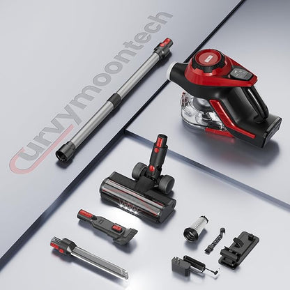 Cordless Vacuum Cleaner for Home, Stick Vacuum 45Kpa, Smart Display & 1.5L Dust Cup, MAX 40mins Runtime, Rechargeable Lightweight Handheld Vavuum for Pet Hair/Carpet/Hardwood Floor/Car (Crimson)